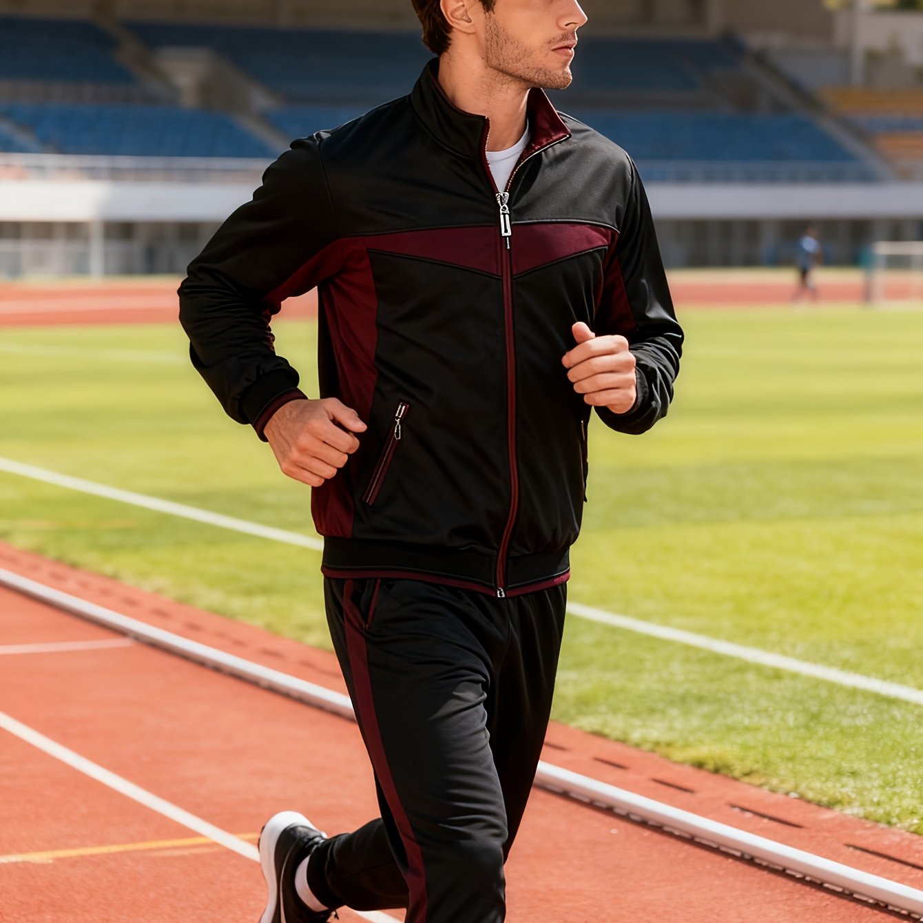 Doinline Mens Fall Winter Two Piece Sportswear Set Jacket Joggers