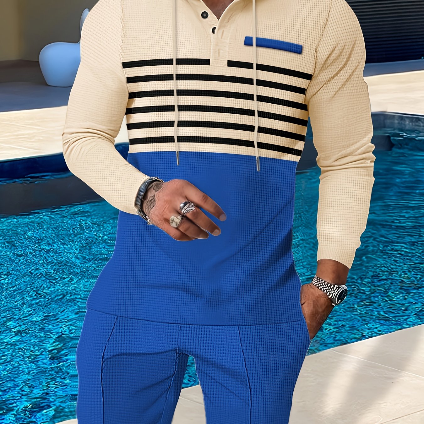 Men's Casual Color Block Hoodie And Long Pants Set