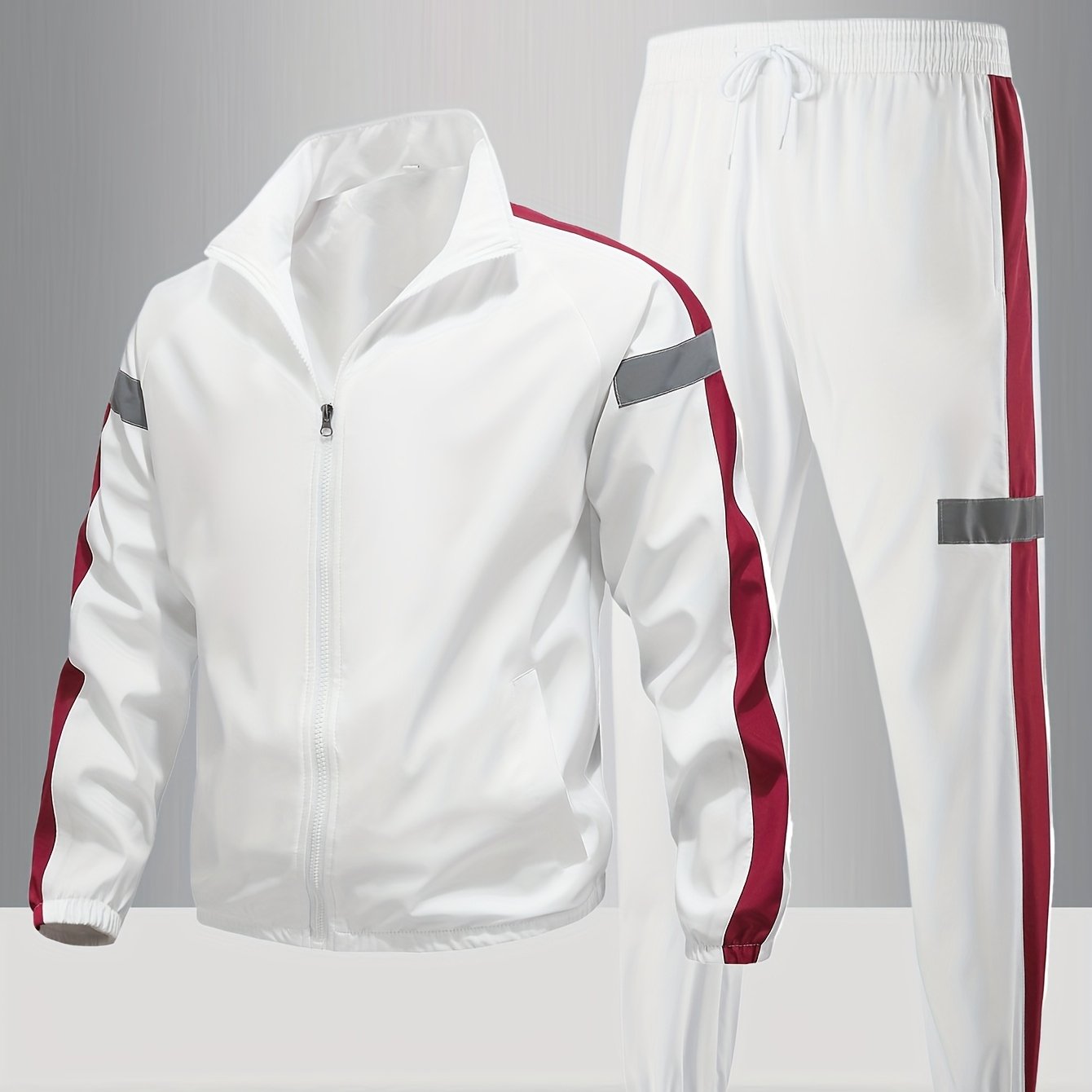 Men's Casual Sportswear Set Hooded Top Long Sleeve Striped Polyester