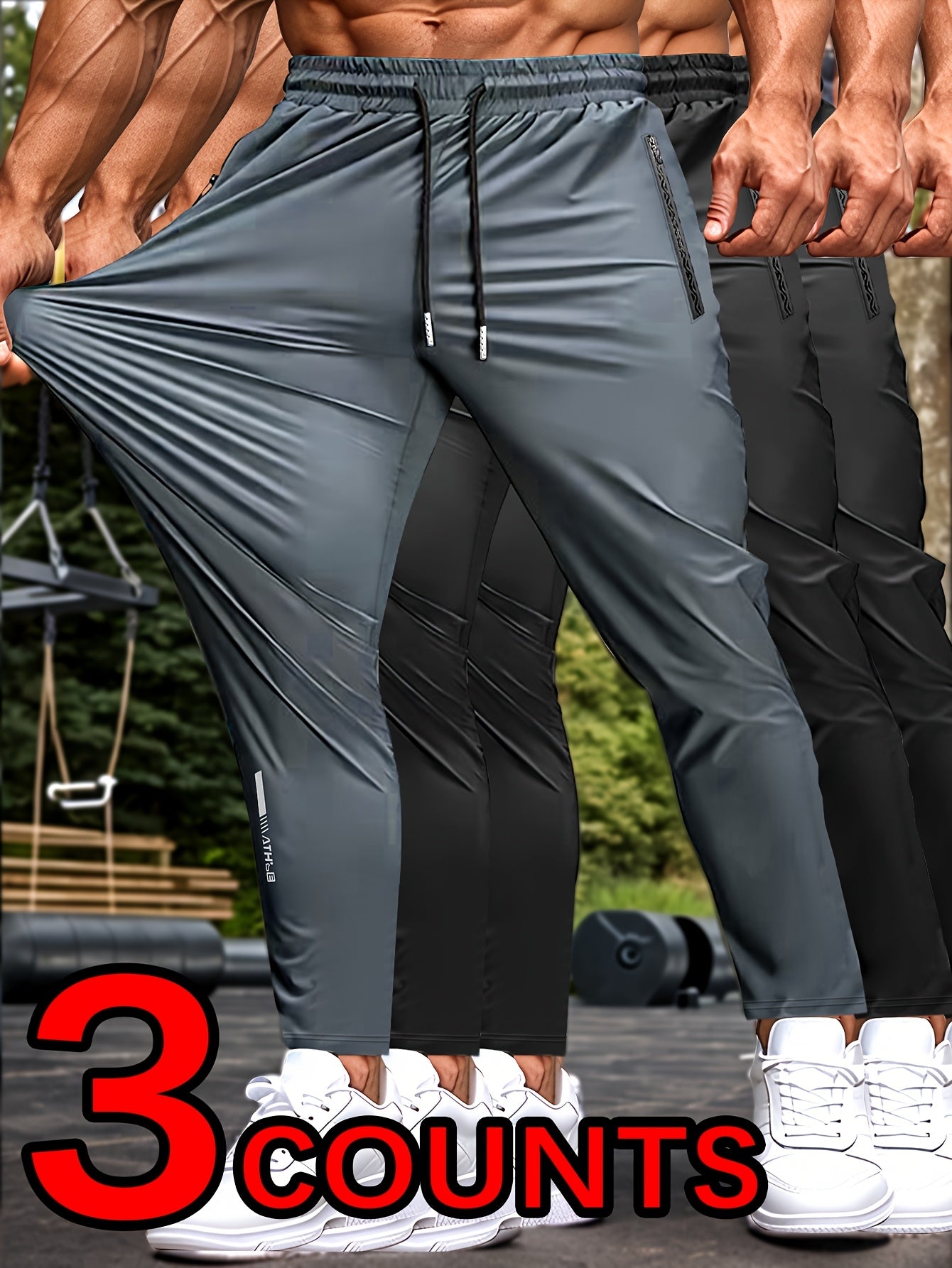 HIDKAT Men Set Breathable Stretch Pants With Zippered Pockets