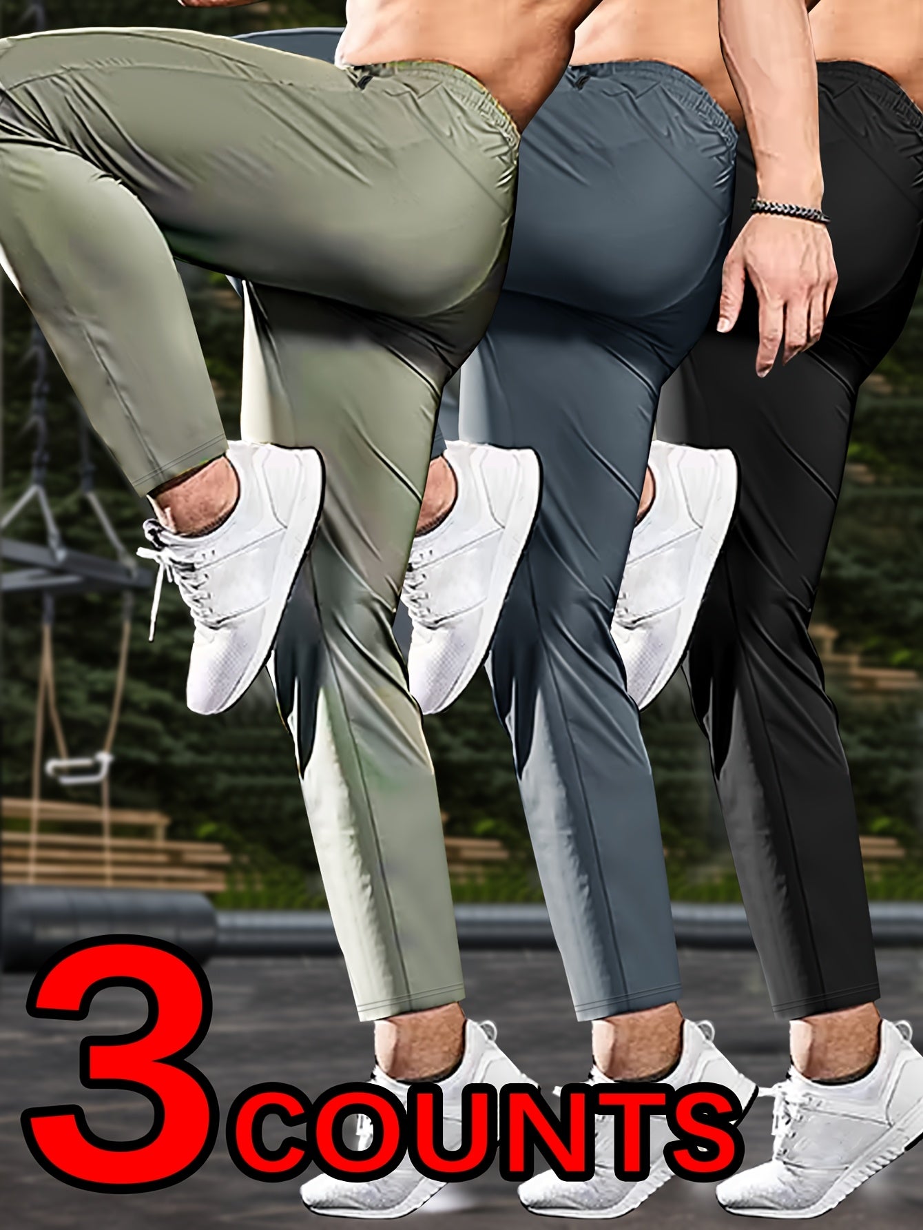 HIDKAT Men Set Breathable Stretch Pants With Zippered Pockets