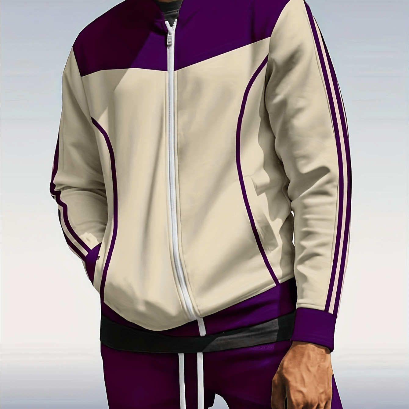 Men's Classic 2-Piece Casual Sports Suit Set Polyester Fabric