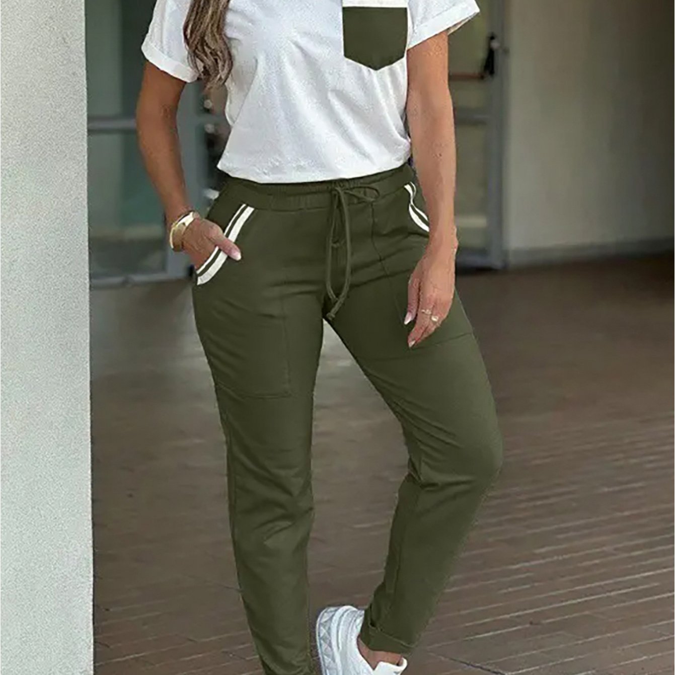 SCACTO Women's Color Block Activewear Set Breathable Gym Outfit