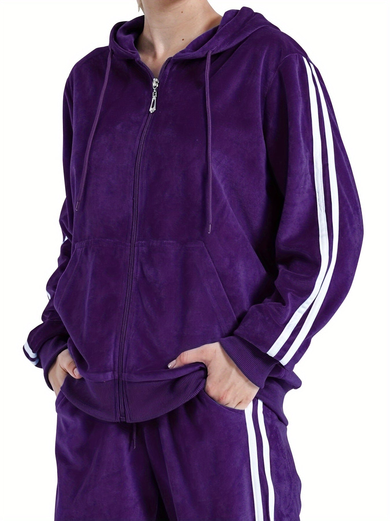 Velvet Women's Hooded Sports Two-Piece Set With Jacket And Pants