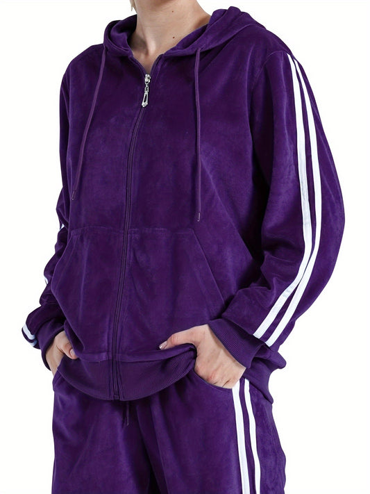 Velvet Women's Hooded Sports Two-Piece Set With Jacket And Pants