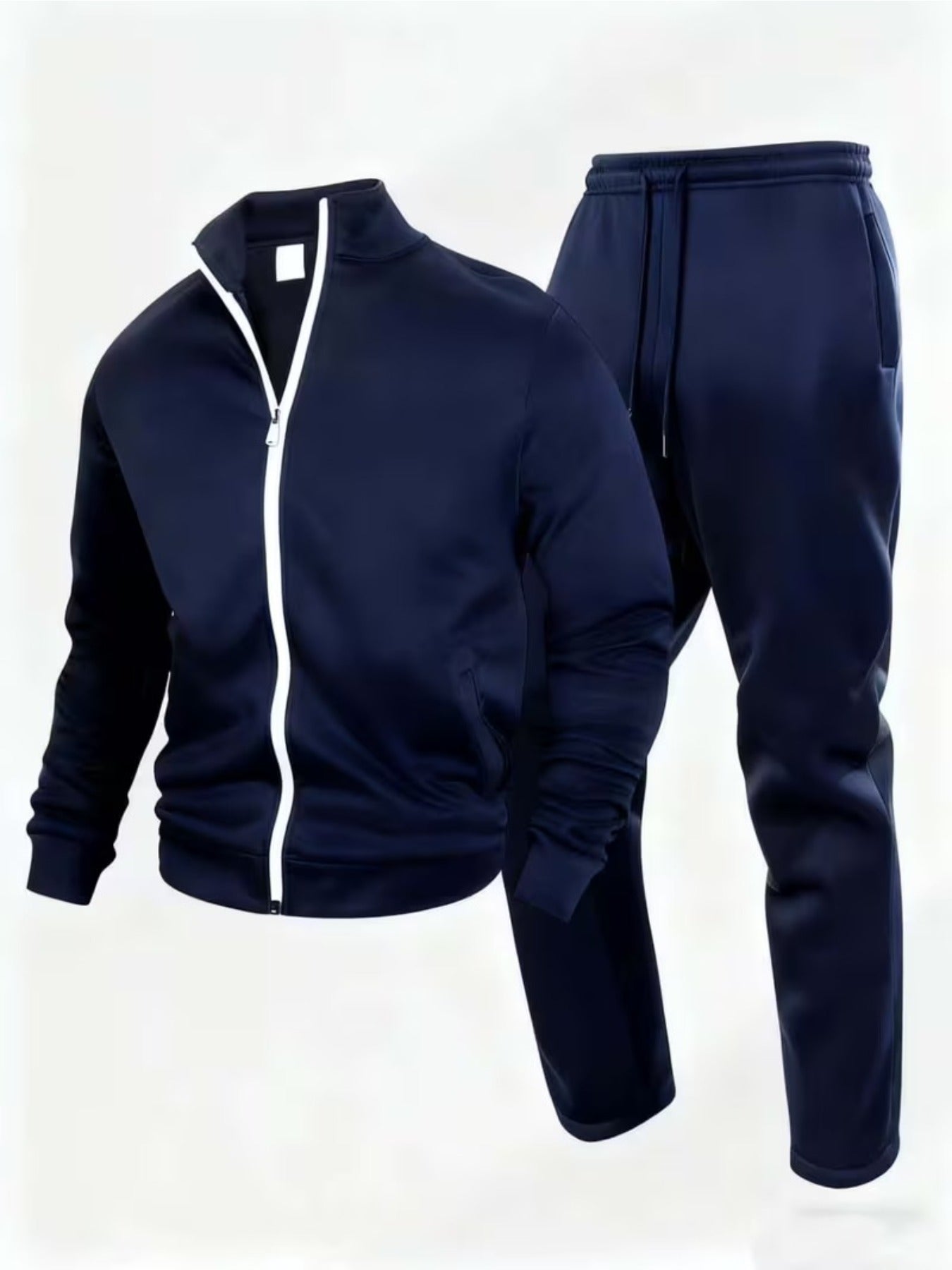 Men's Zip Up Tracksuit With Baseball Collar And Printed Pattern