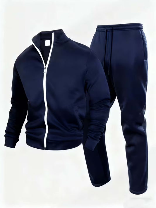 Men's Zip Up Tracksuit With Baseball Collar And Printed Pattern