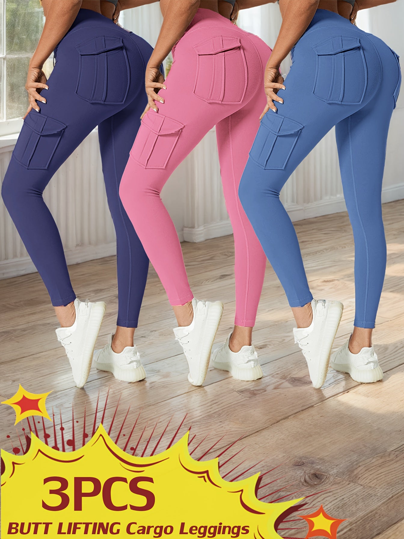 JEGGE High Waisted Yoga Leggings Set 3 Pack With Pockets