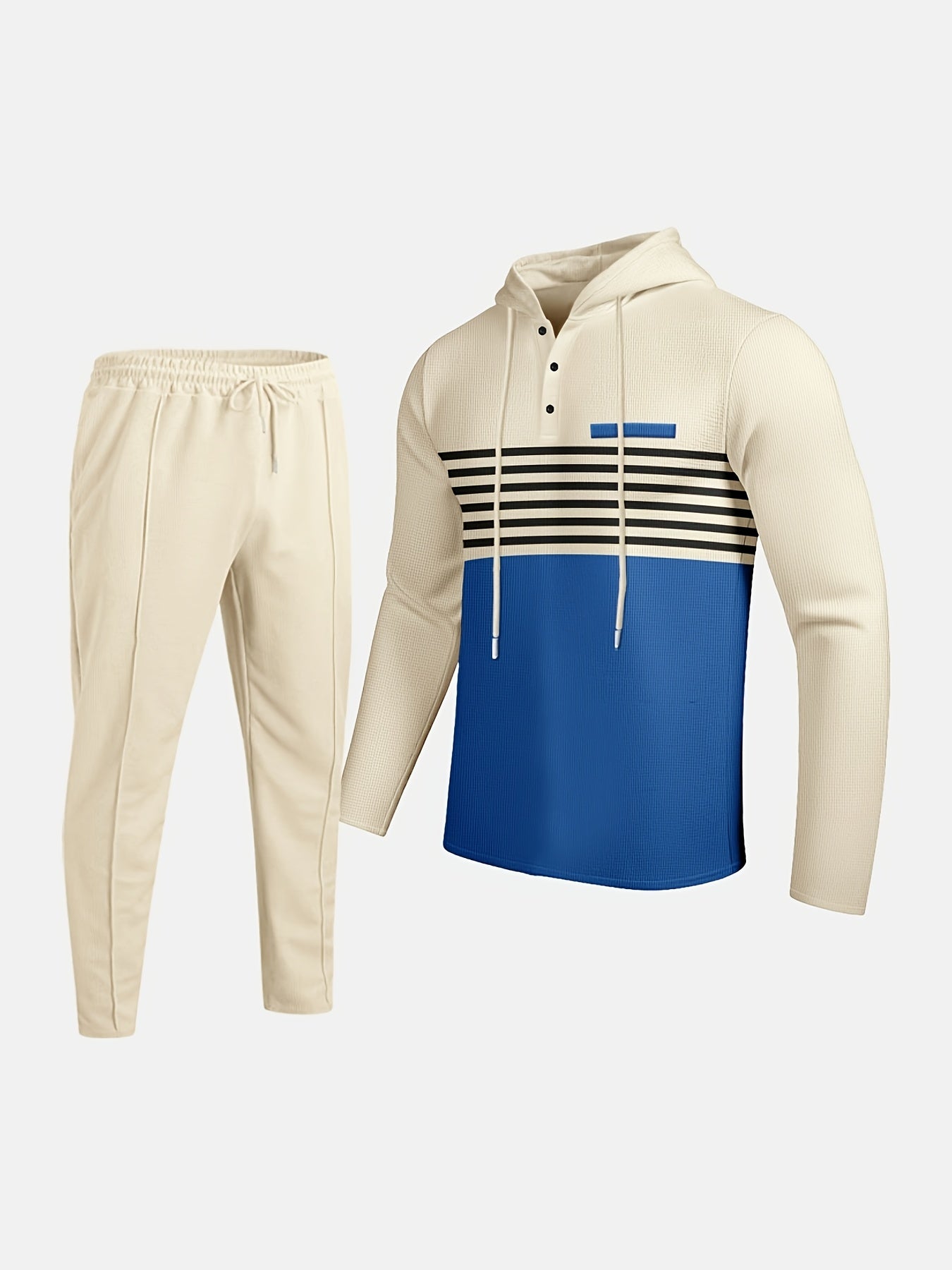 Men's Casual Color Block Hoodie And Long Pants Set