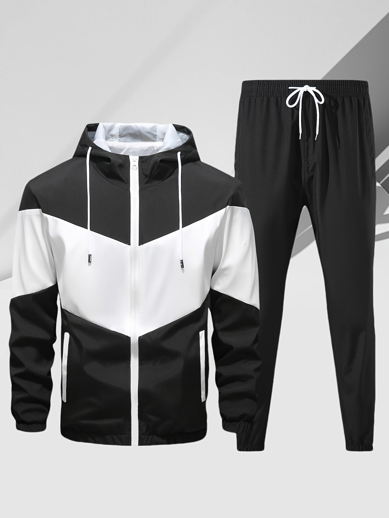 Men's Casual Two-Piece Hooded Zipper Jacket And Breathable Pants Set