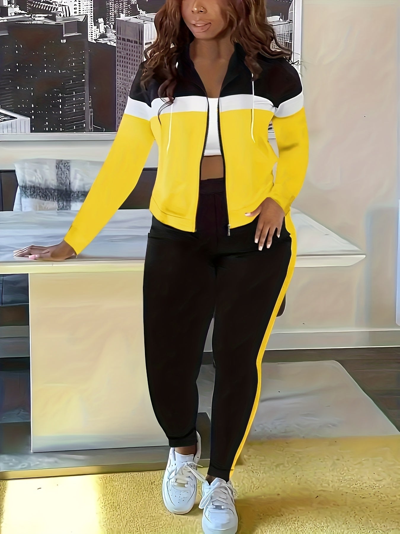 Two Piece Zip Up Tracksuit Set With Jogger Pants Women