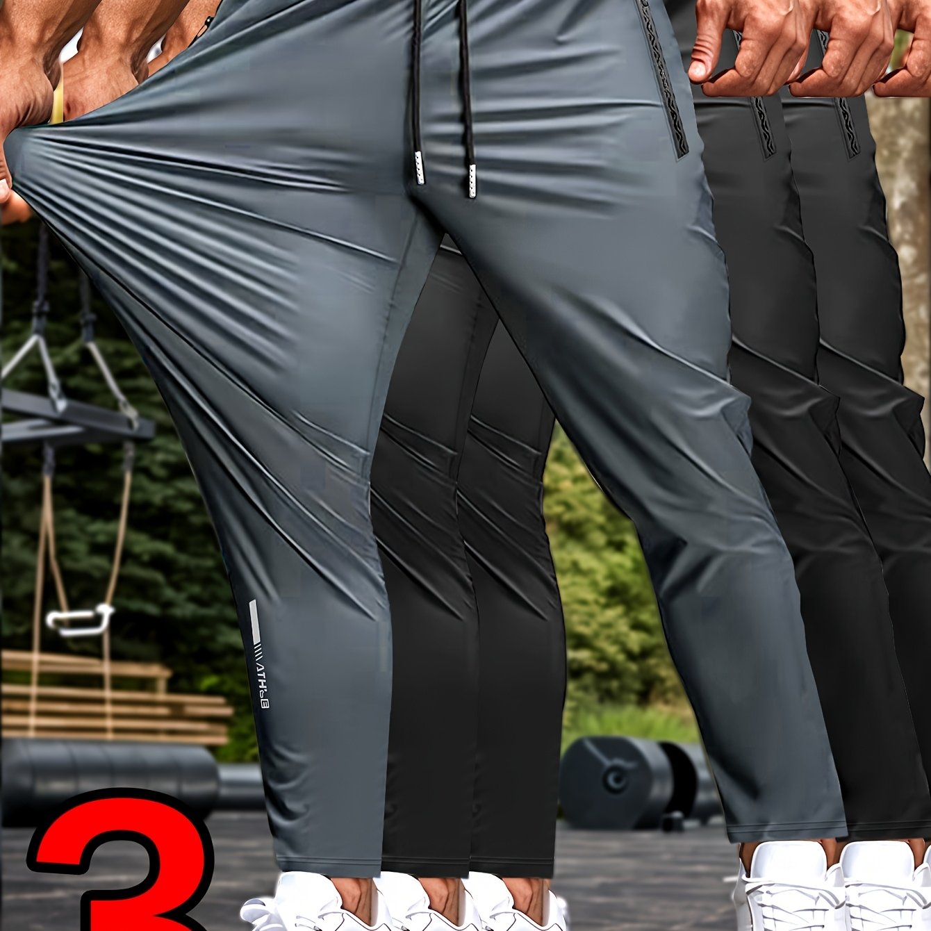 HIDKAT Men Set Breathable Stretch Pants With Zippered Pockets