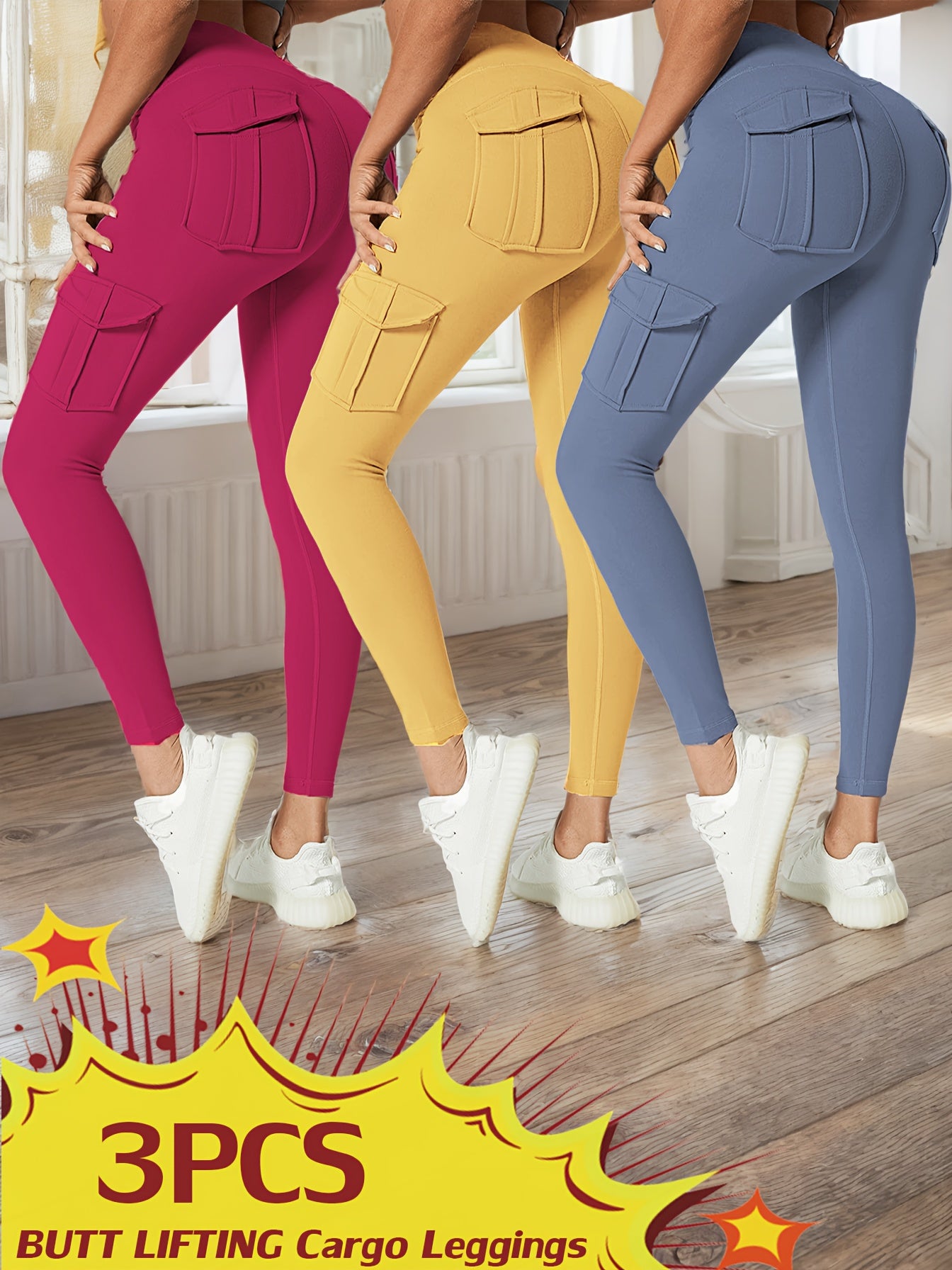 JEGGE High Waisted Yoga Leggings Set 3 Pack With Pockets