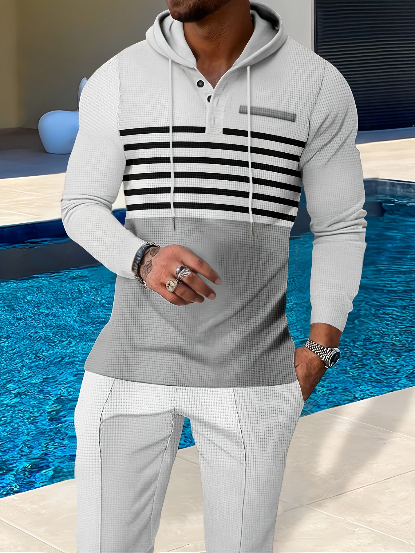 Men's Casual Color Block Hoodie And Long Pants Set