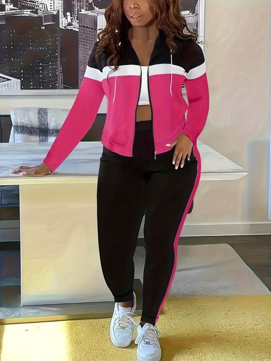 Two Piece Zip Up Tracksuit Set With Jogger Pants Women