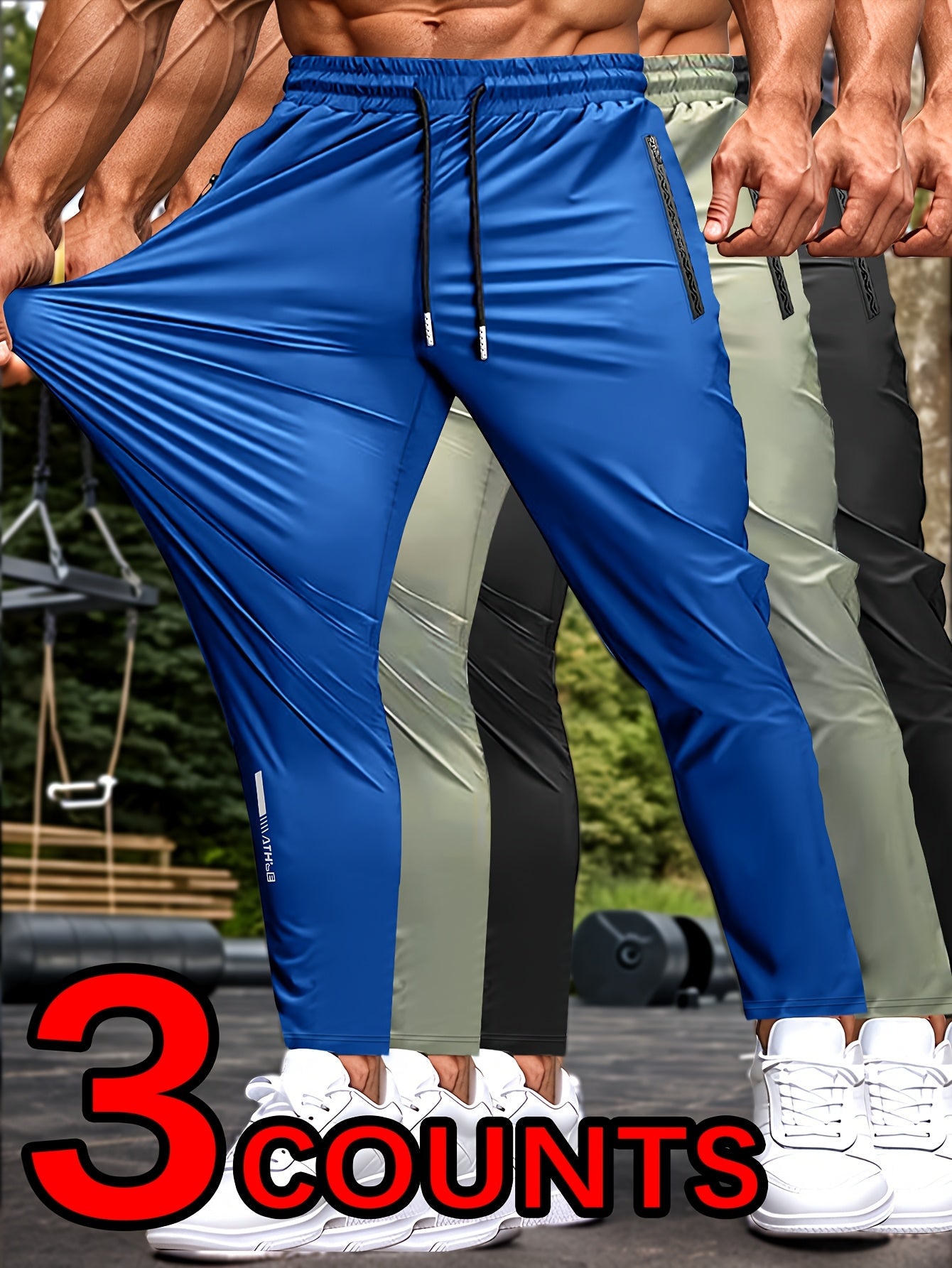 HIDKAT Men Set Breathable Stretch Pants With Zippered Pockets