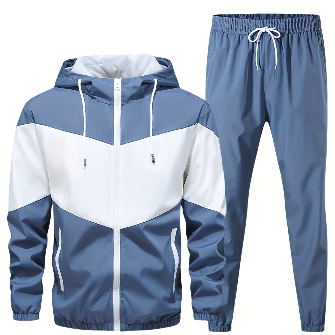 Men's Casual Two Piece Set Hooded Jacket With Drawstring Pants