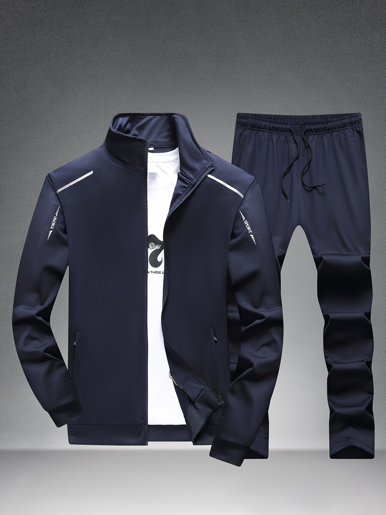 Men's Zip Up Jacket and Sweatpants Set for Spring Autumn