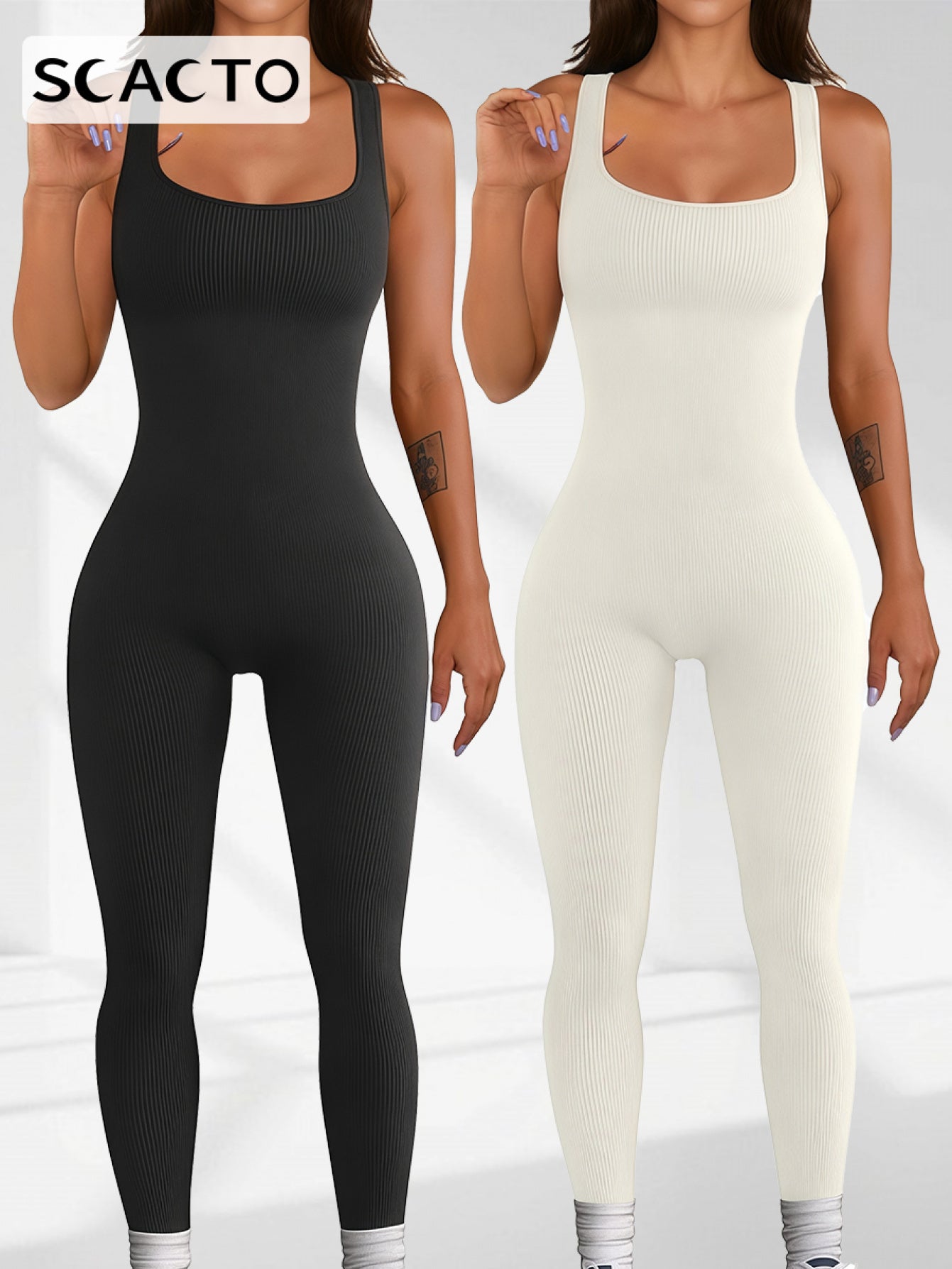 SCACTO Seamless Spandex Jumpsuit For Women High Elastic Workout Romper