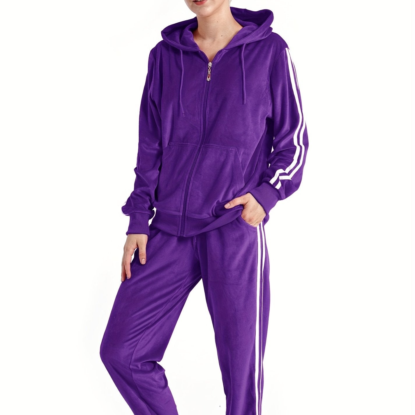 Velvet Women's Hooded Sports Two-Piece Set With Jacket And Pants