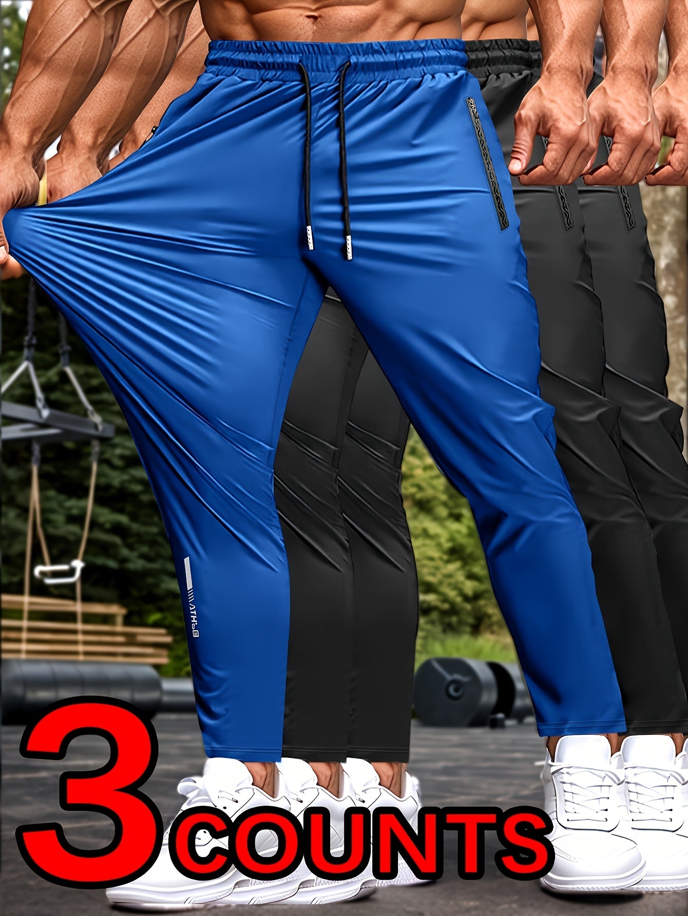 HIDKAT Men Set Breathable Stretch Pants With Zippered Pockets