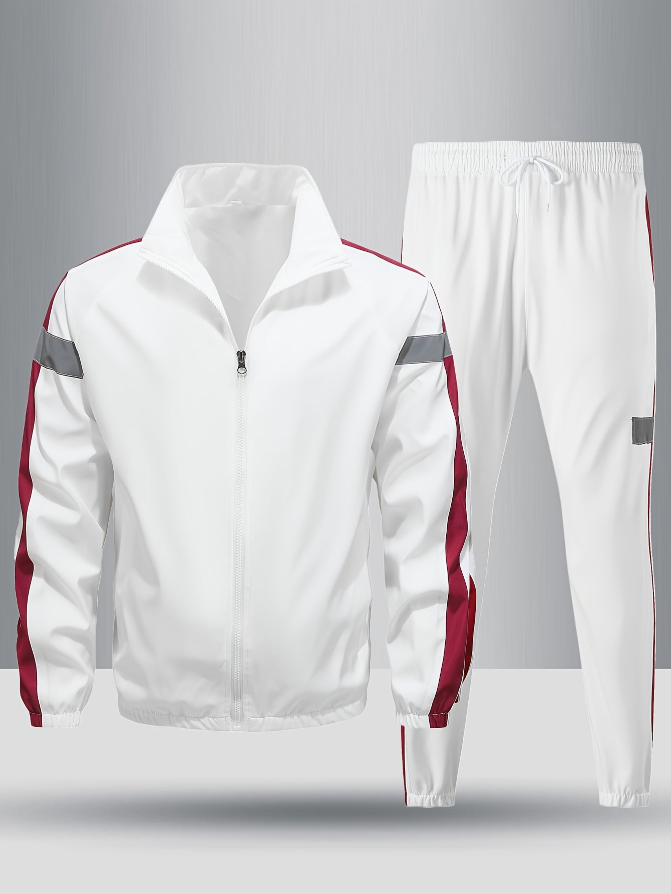 Men's Casual Sportswear Set Hooded Top Long Sleeve Striped Polyester