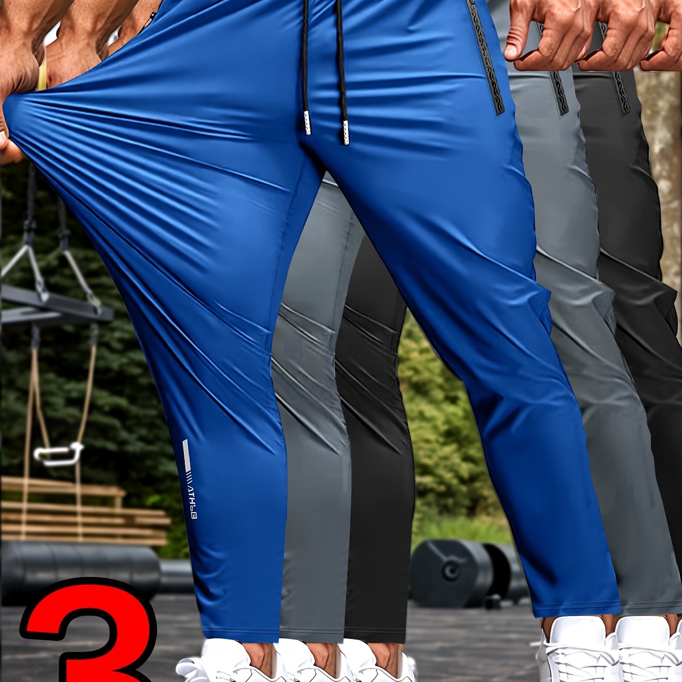 HIDKAT Men Set Breathable Stretch Pants With Zippered Pockets