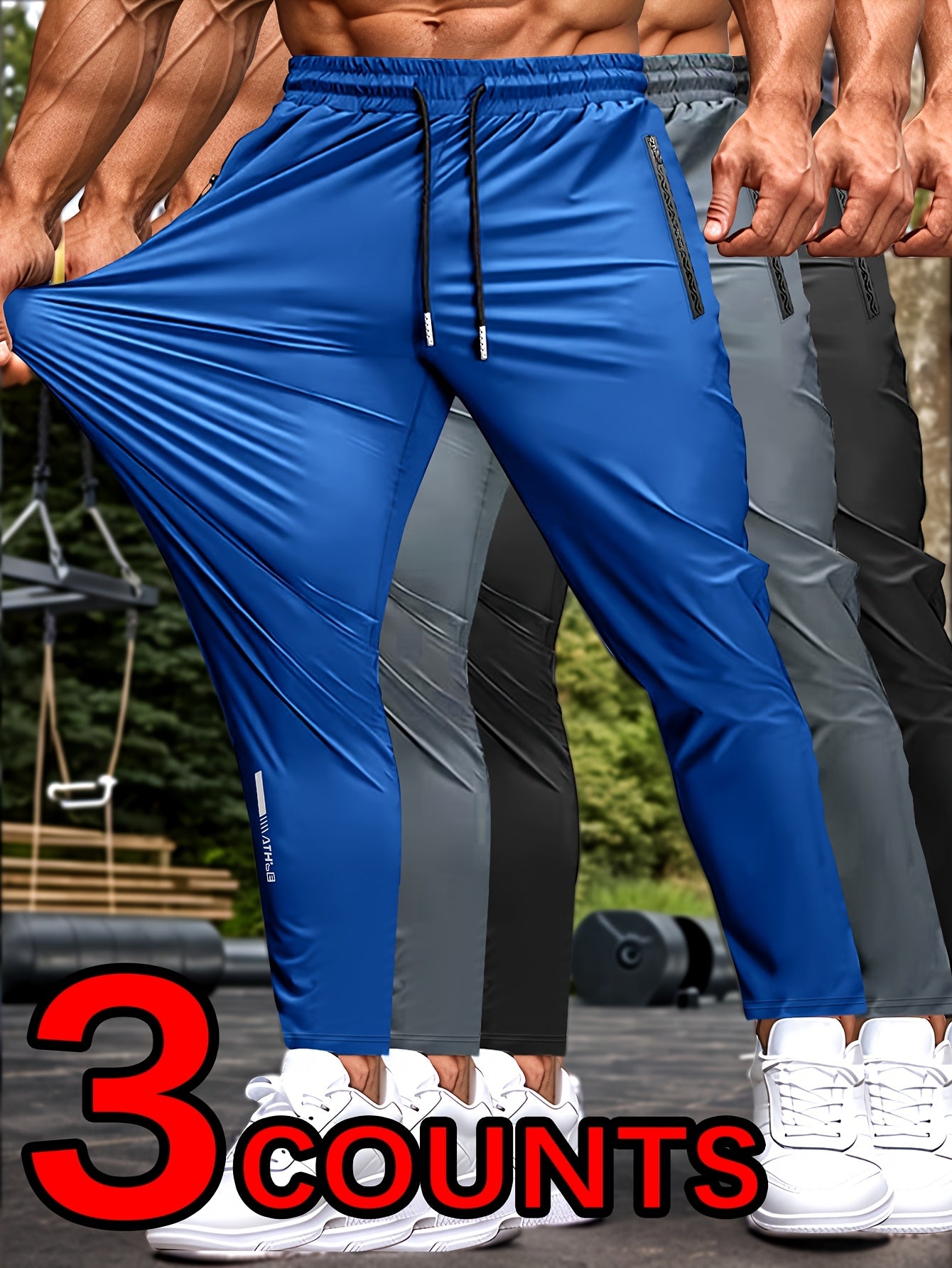 HIDKAT Men Set Breathable Stretch Pants With Zippered Pockets