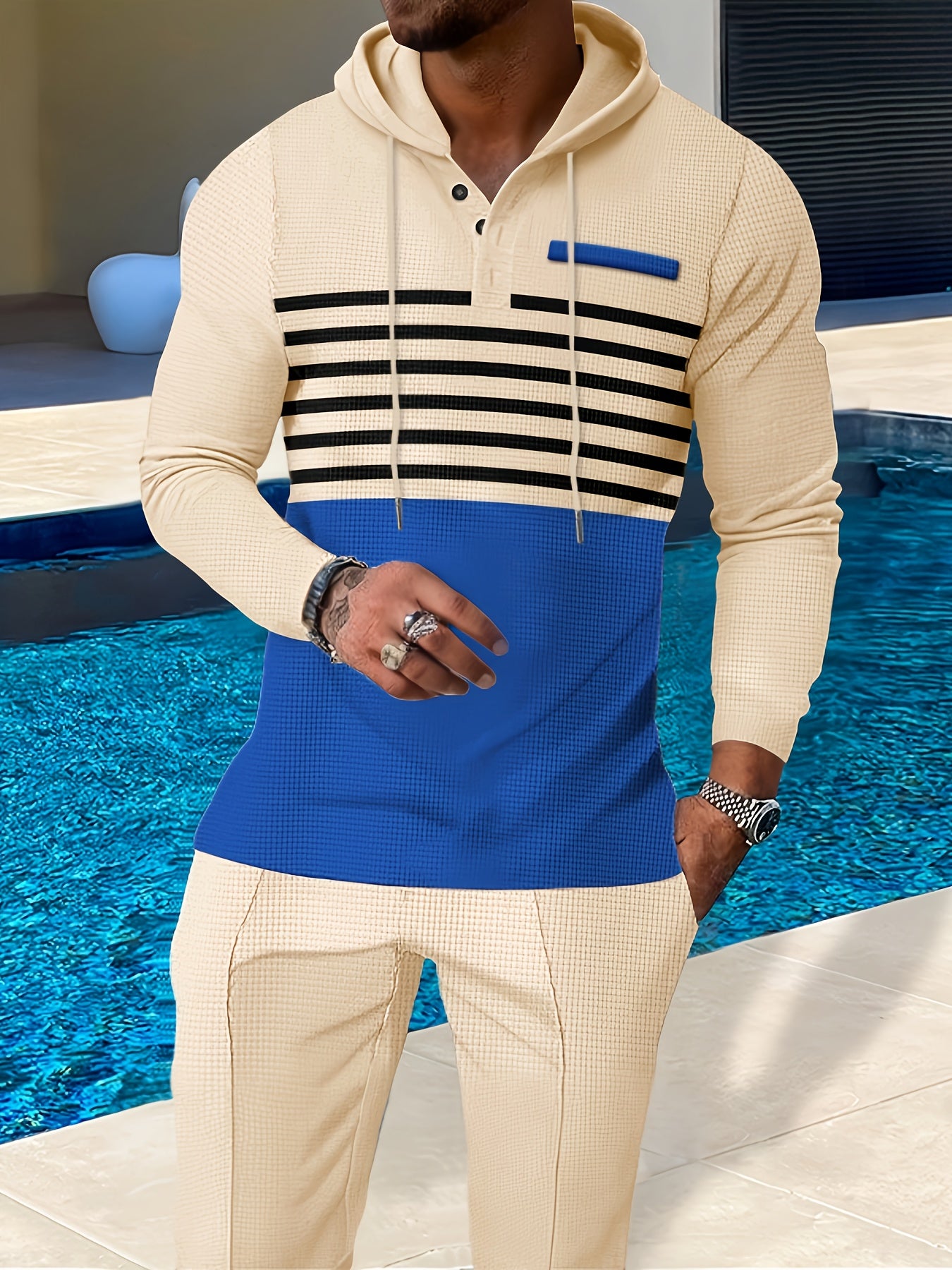 Men's Casual Color Block Hoodie And Long Pants Set