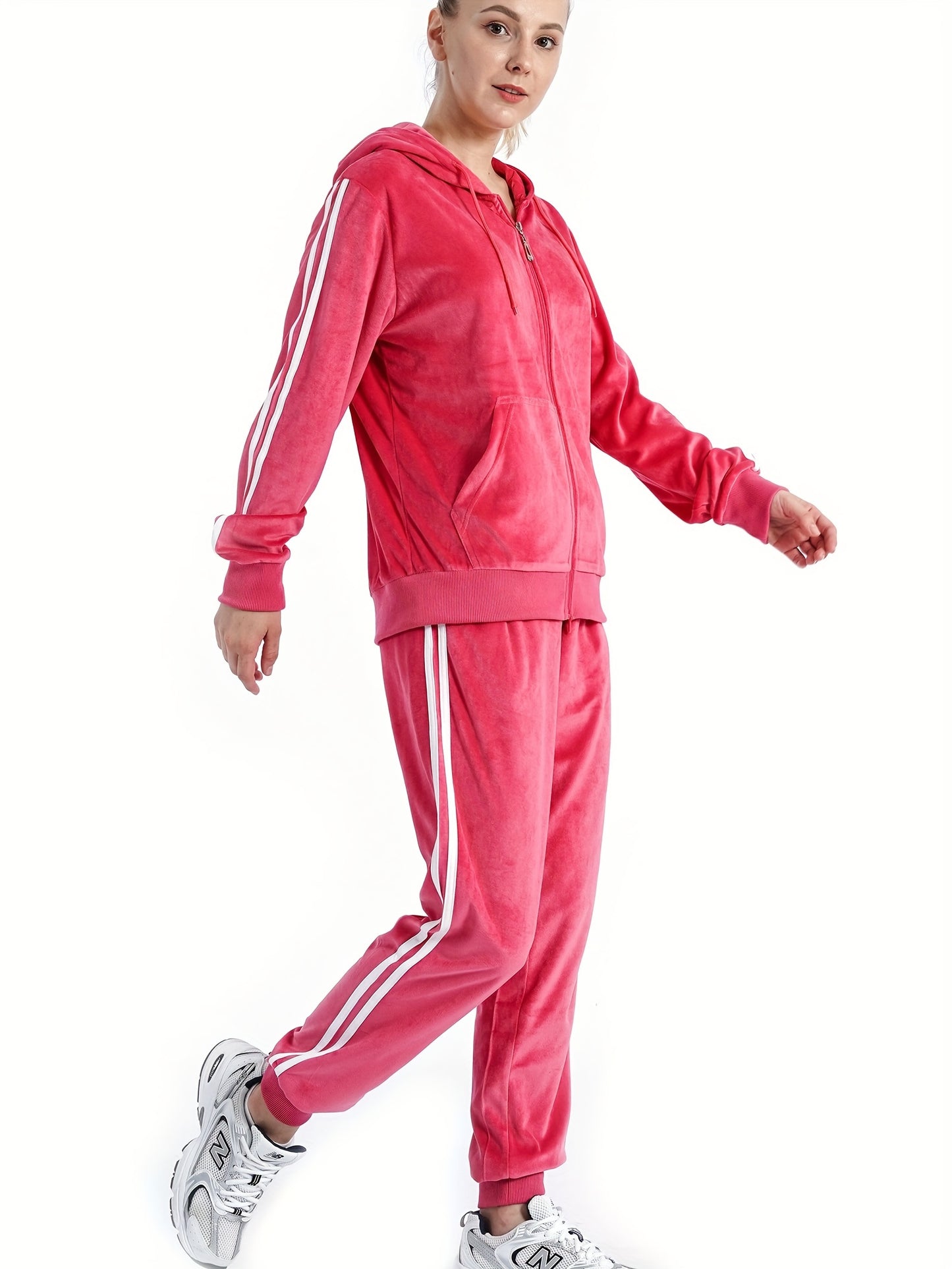 Velvet Women's Hooded Sports Two-Piece Set With Jacket And Pants