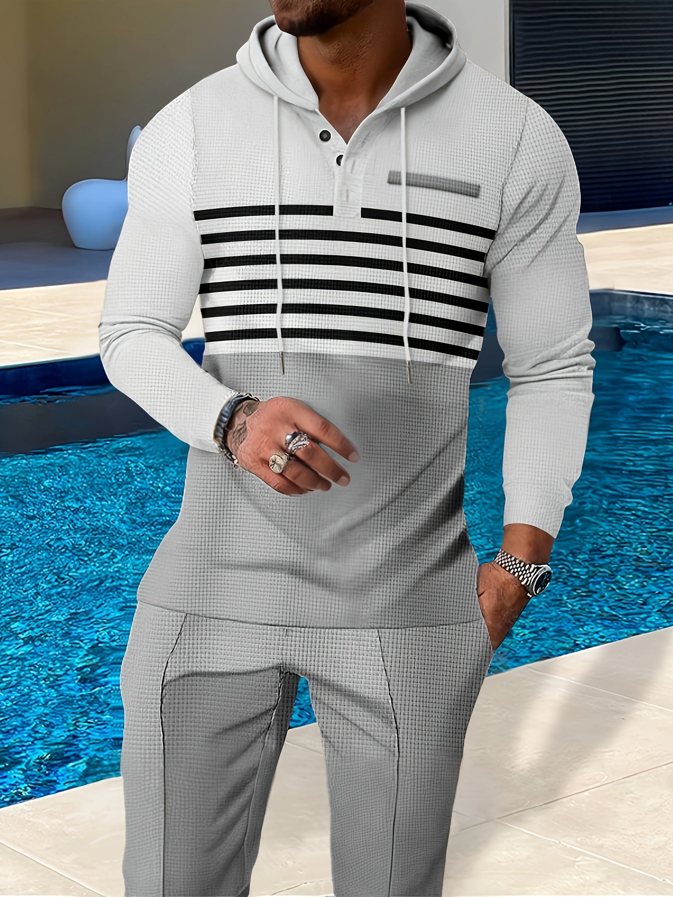 Men's Casual Color Block Hoodie And Long Pants Set