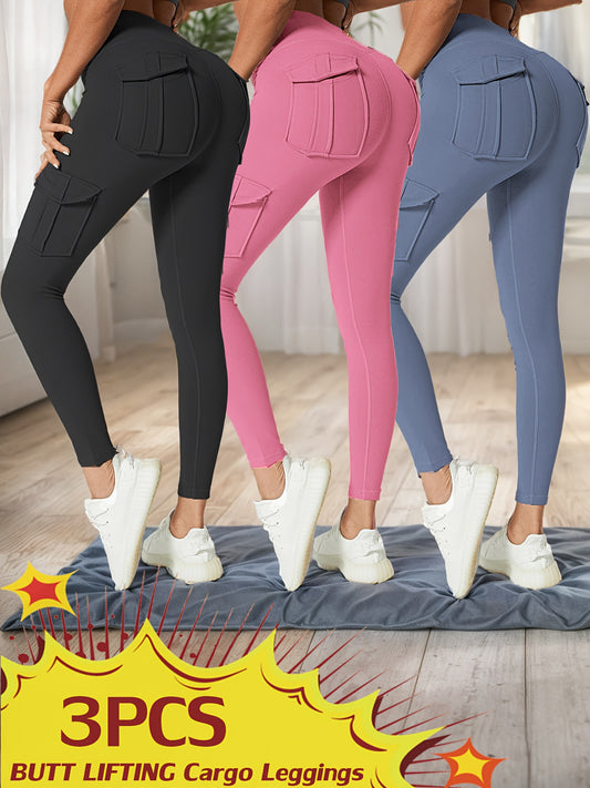 JEGGE High Waisted Yoga Leggings Set 3 Pack With Pockets