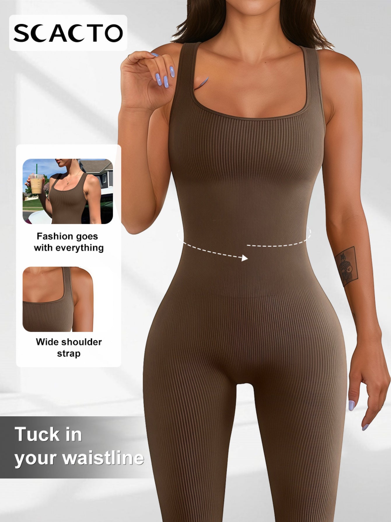 SCACTO Seamless Spandex Jumpsuit For Women High Elastic Workout Romper