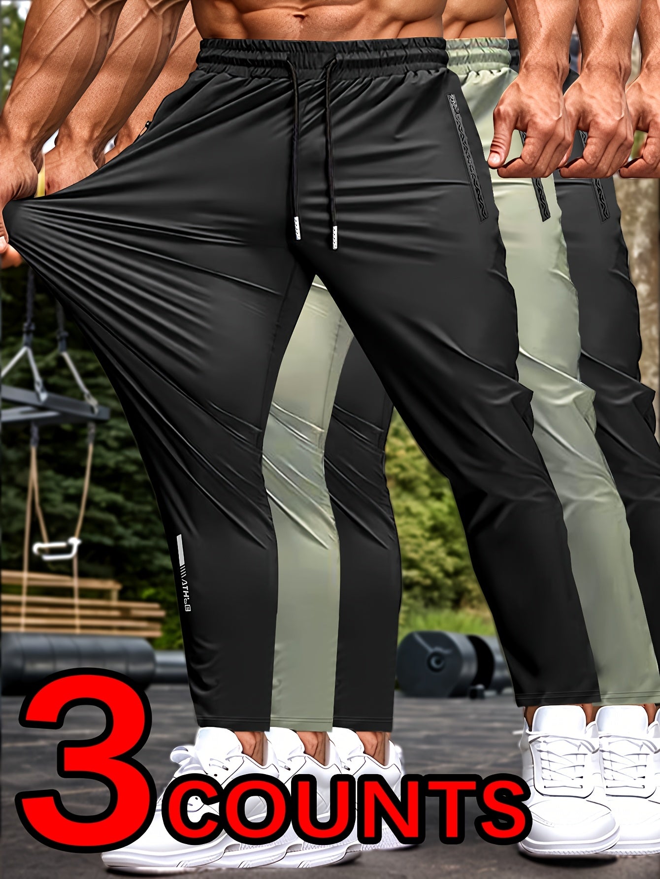 HIDKAT Men Set Breathable Stretch Pants With Zippered Pockets