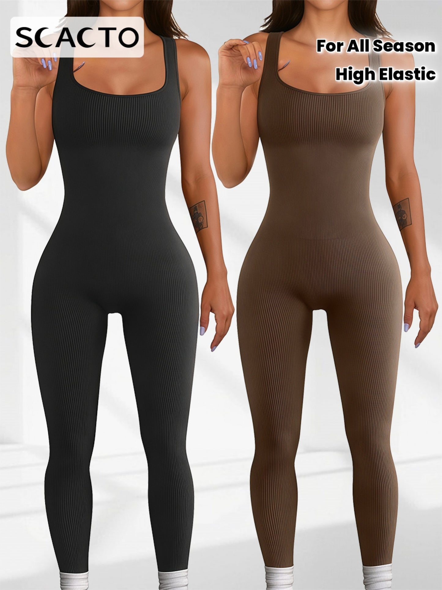 SCACTO Seamless Spandex Jumpsuit For Women High Elastic Workout Romper