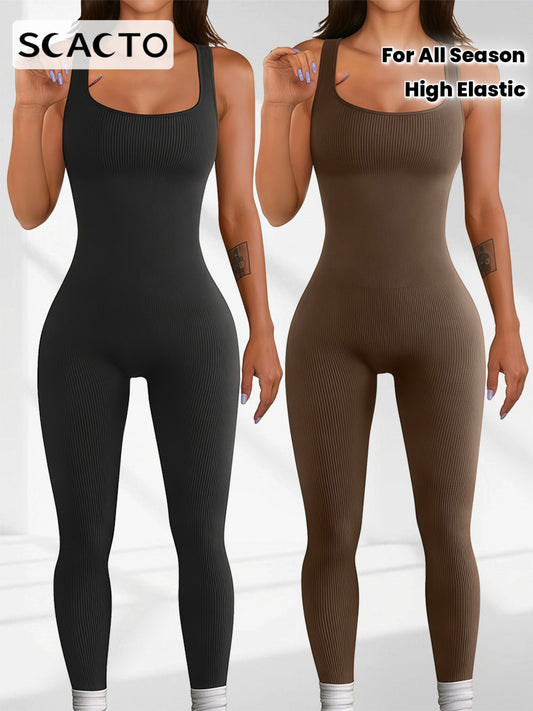 SCACTO Seamless Spandex Jumpsuit For Women High Elastic Workout Romper