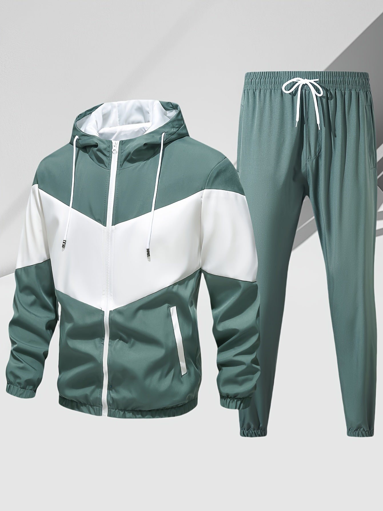 Men's Casual Two-Piece Hooded Zipper Jacket And Breathable Pants Set