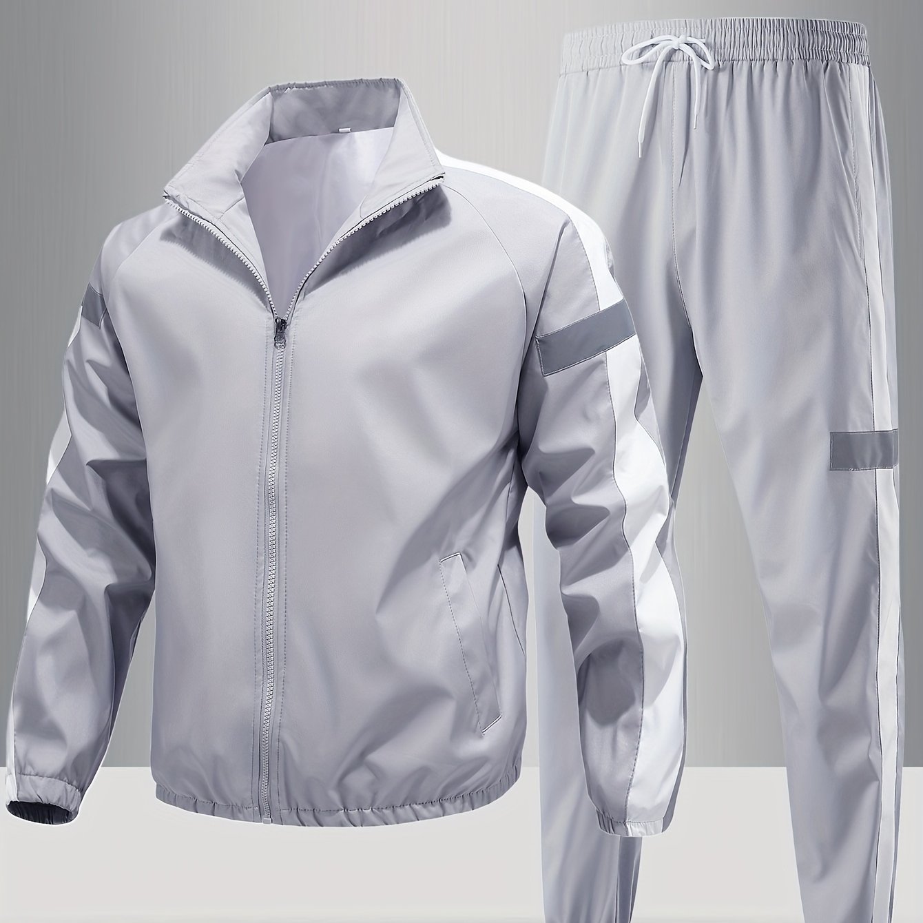 Men's Casual Sportswear Set Hooded Top Long Sleeve Striped Polyester