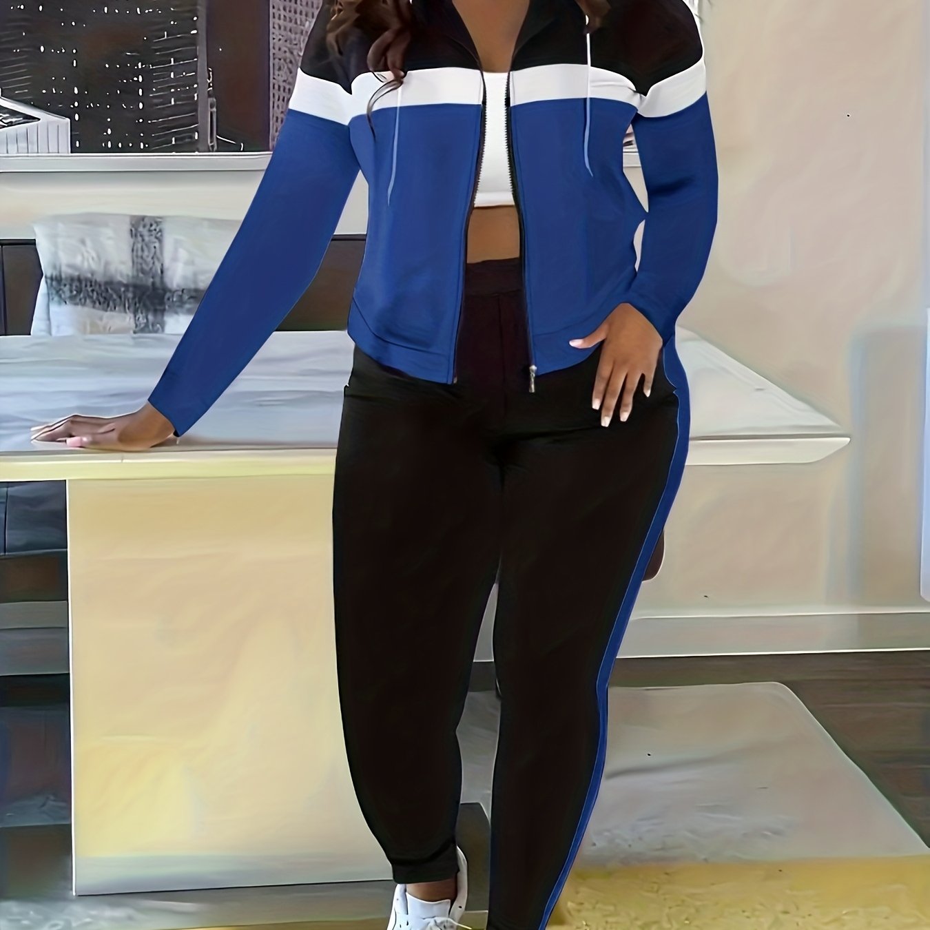 Two Piece Zip Up Tracksuit Set With Jogger Pants Women