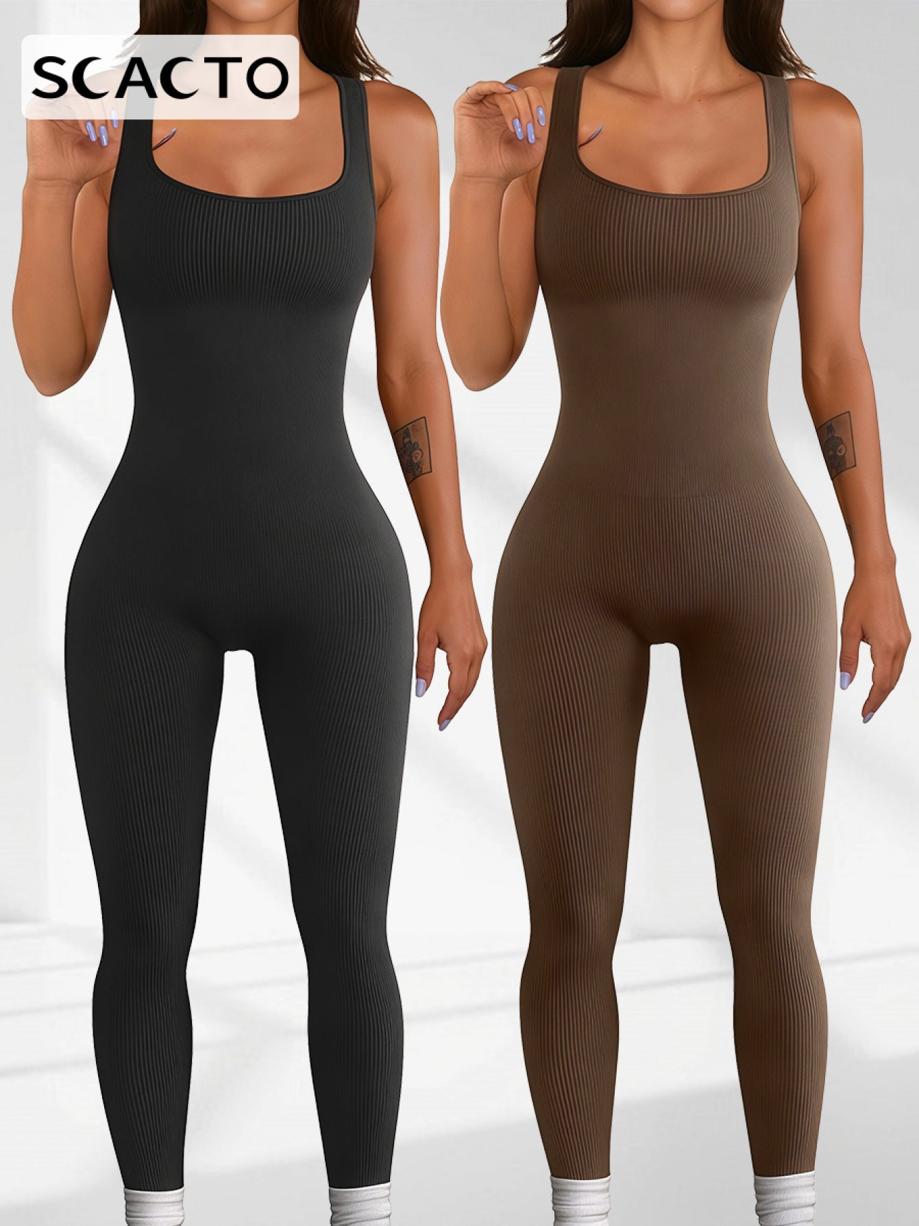 SCACTO Seamless Spandex Jumpsuit For Women High Elastic Workout Romper