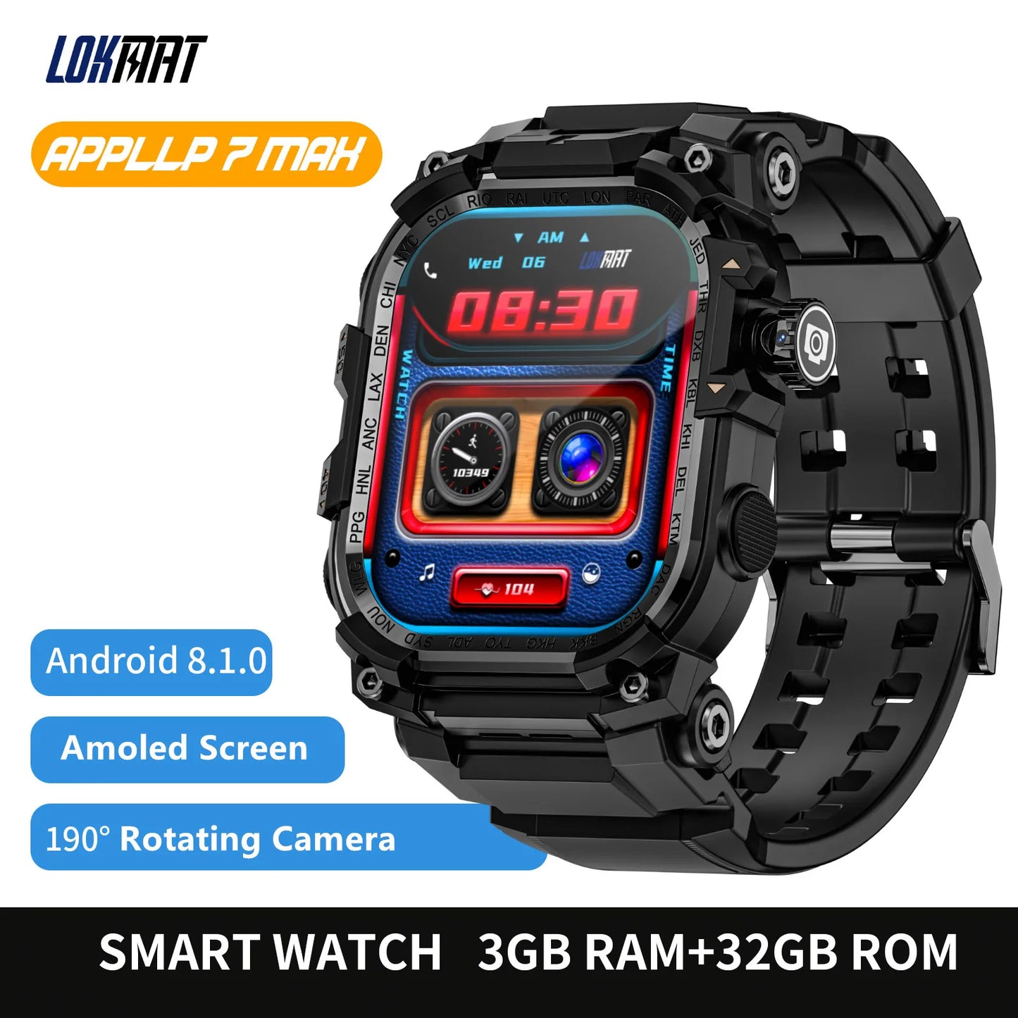 LOKMAT 7 Max Android Smartwatch With 4G SIM AMOLED Display