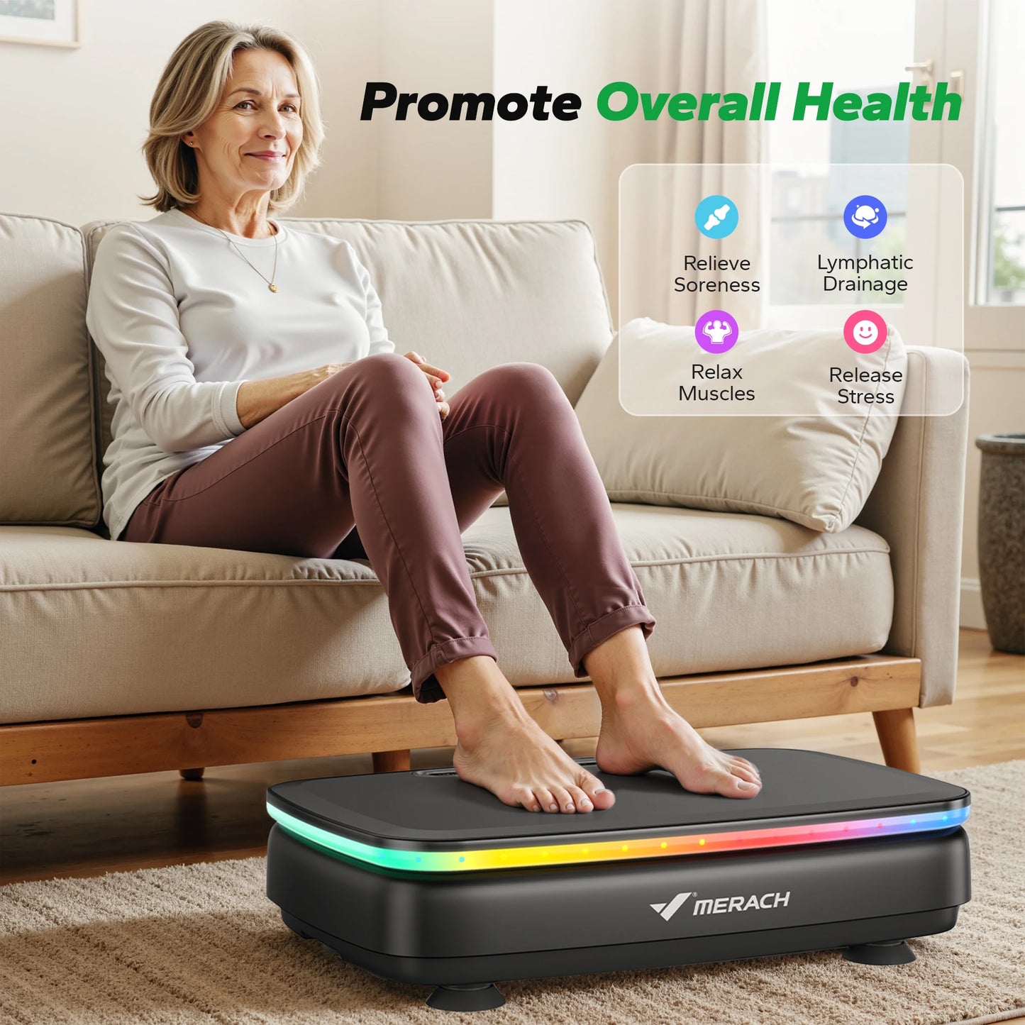 MERACH Vibration Plate Exercise Machine For Body Workout Lymphatic Drainage