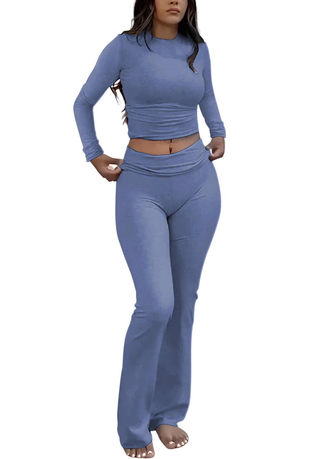 Women's Yoga Two-Piece Set Long-Sleeve Wide-Leg Activewear Ensemble