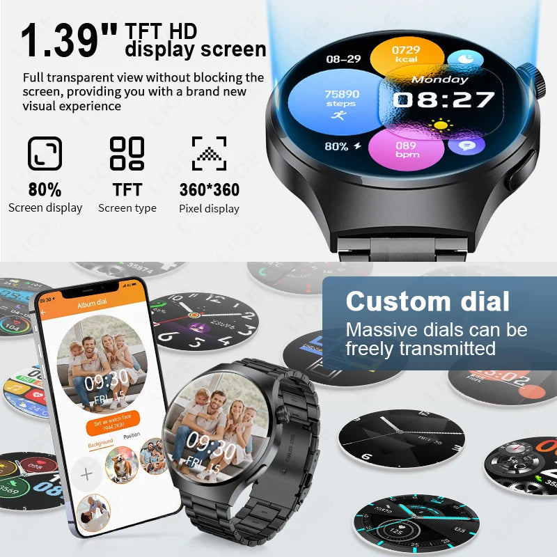 LIGE NFC Smartwatch For Men With GPS And Bluetooth Call
