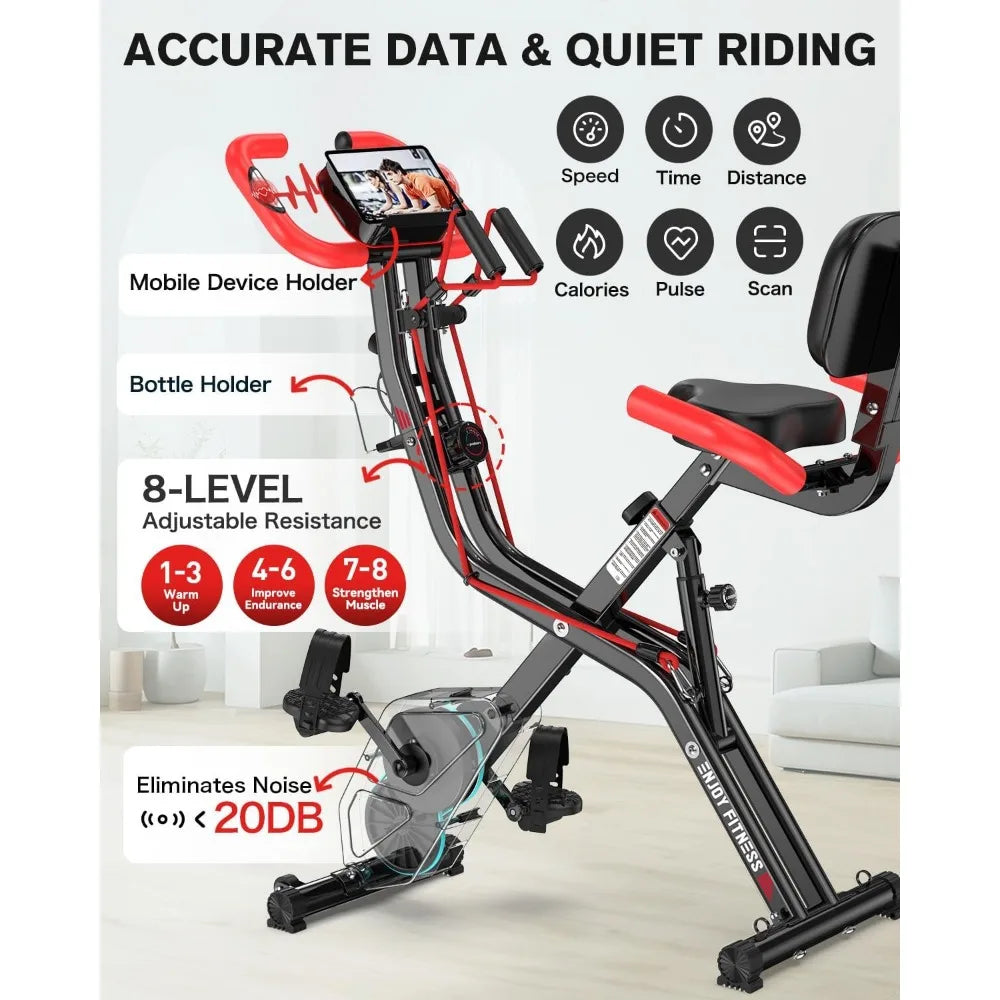 Folding Exercise Bike With Back Support Pad For Home Gym