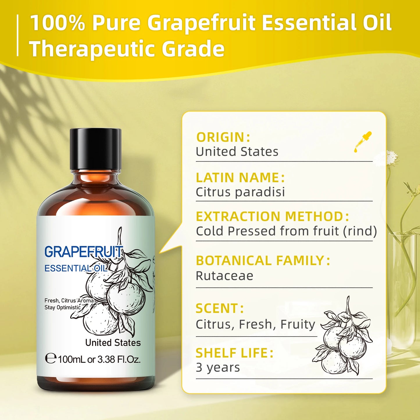 HIQILI Grapefruit Essential Oil for Aromatherapy and Diffusers