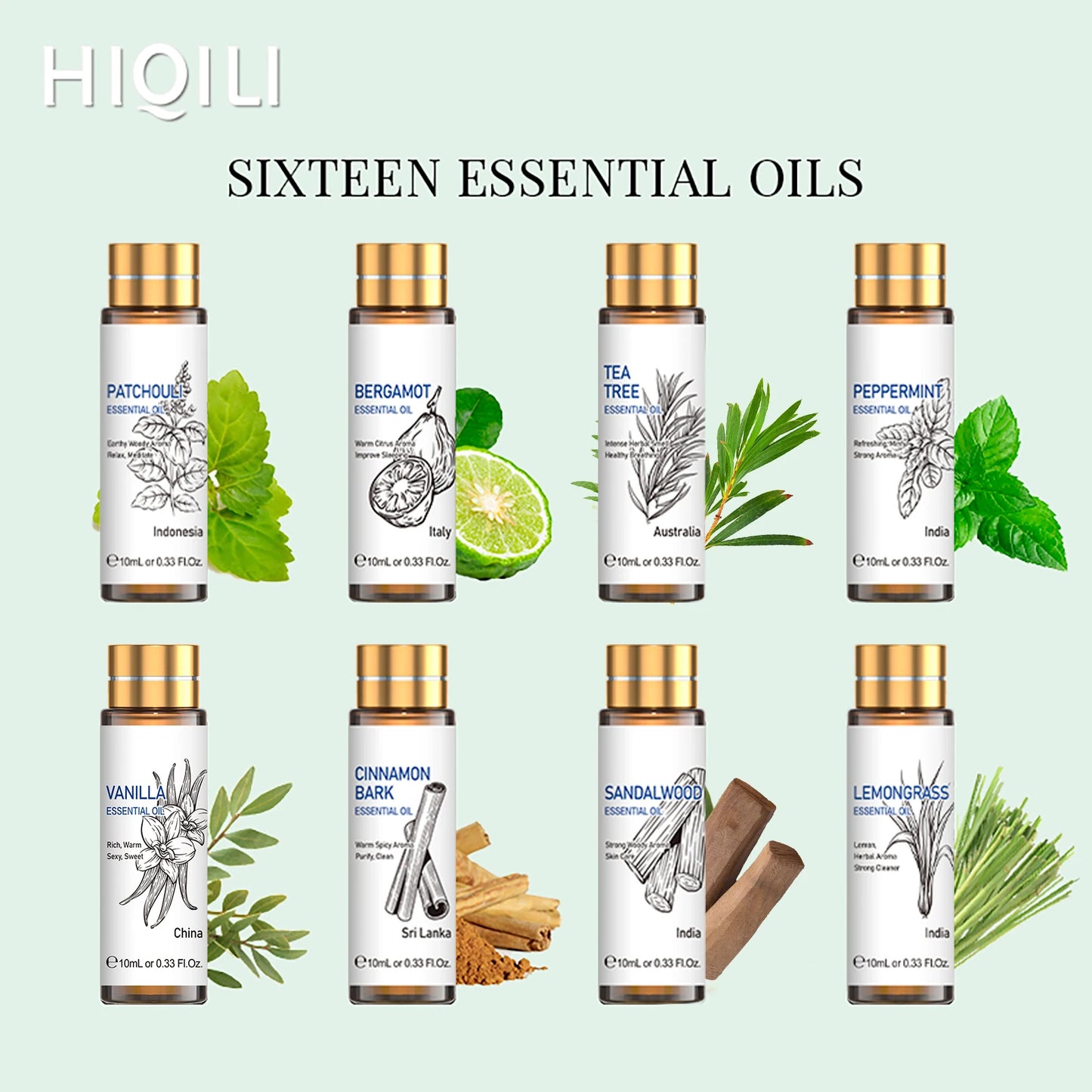 HIQILIE Essential Oils Set Lavender Eucalyptus Vanilla Jasmine Mint Rose