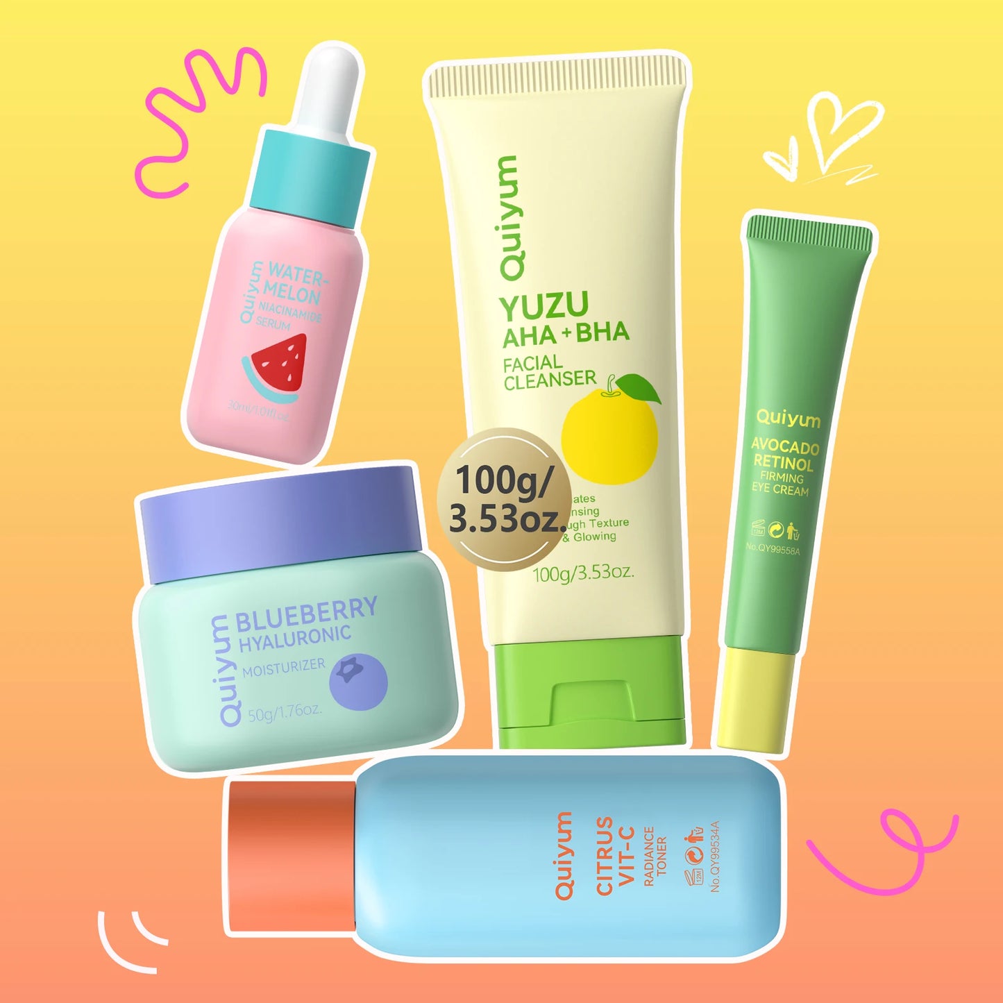 QUIYUM Fruit Fresh Collection 5-Piece Skincare Set Brightening Hydrating