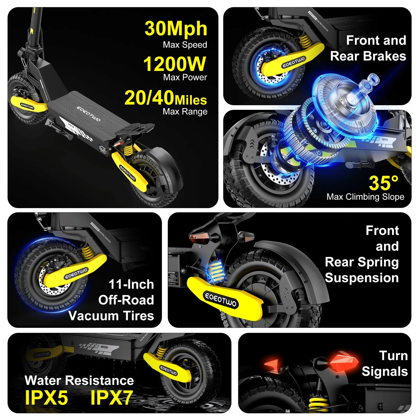EOEOTWO GT06 Electric Scooter 30 MPH 1200W Dual Suspension