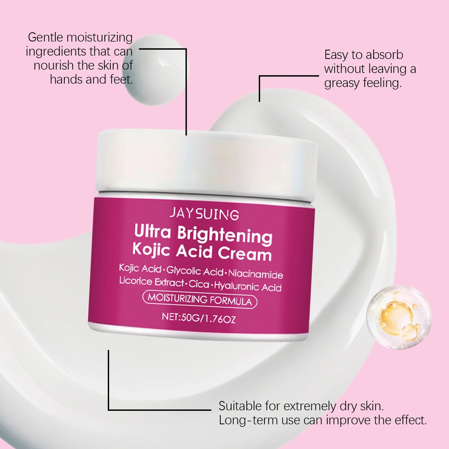 Kojic Acid Brightening Cream With Hyaluronic Acid Moisturizer